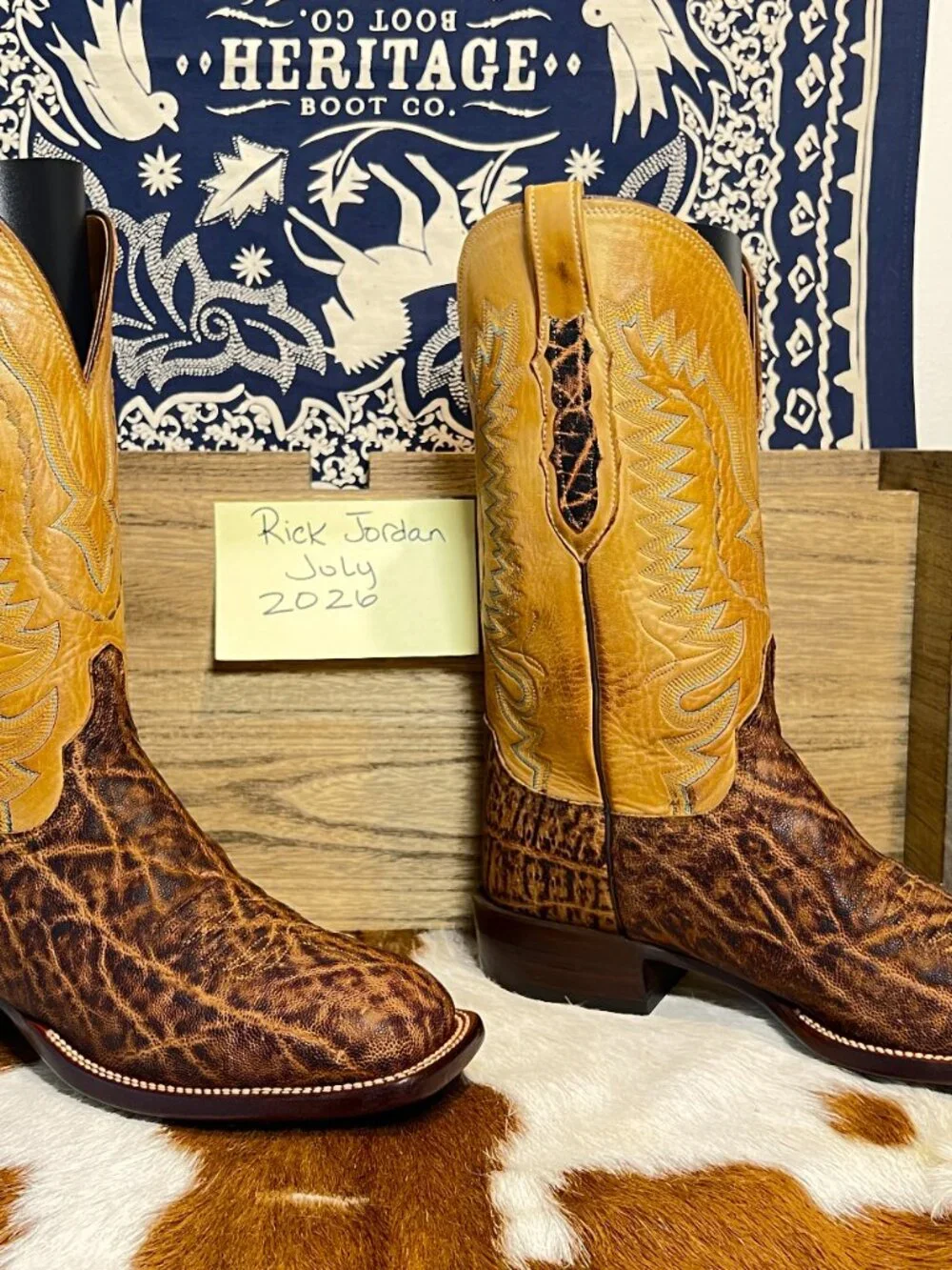 Lucchese Safari Burnished Tan Exotic Leather Cowboy Boots fits a 10D/10E
